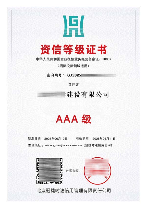 AAA資信等級證書